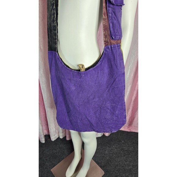 Peace Dove Flower Hippie Bohemian Hobo Green Canvas Purse Made In Nepal 15x15 - Picture 6 of 8